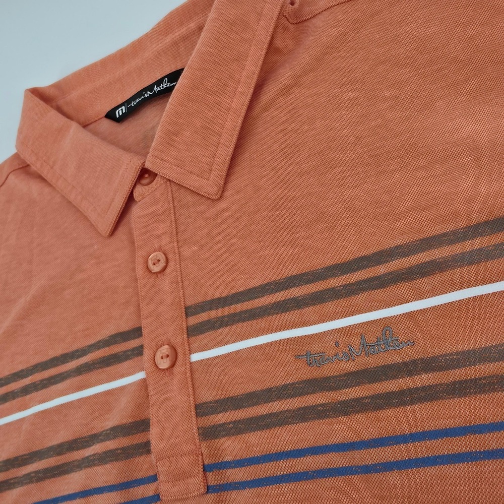 Travis Mathew Mens XL Orange Heather Chest Stripe Pima Cotton Blend Polo Shirt